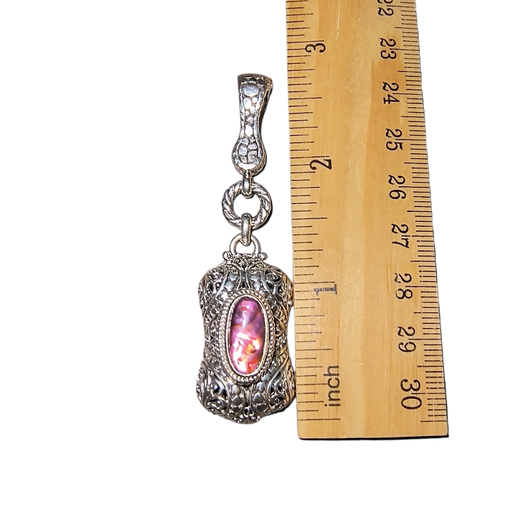 Sarda Bali Pink Abalone Quartz Triplet Pendant Enhancer Magnetic Clasp Mint - Picture 3 of 10